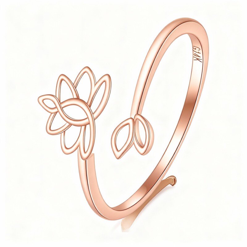 Anillo abierto de loto en oro rosa de 10 quilates-1