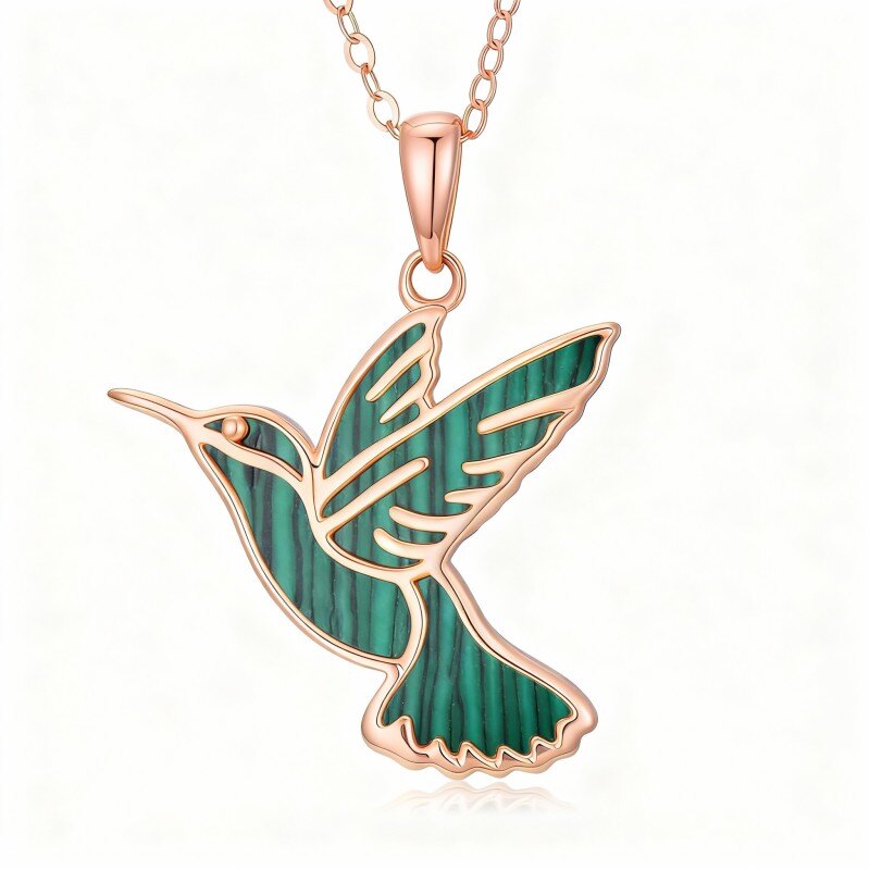 Collier pendentif colombe en or rose 18 carats et malachite-1