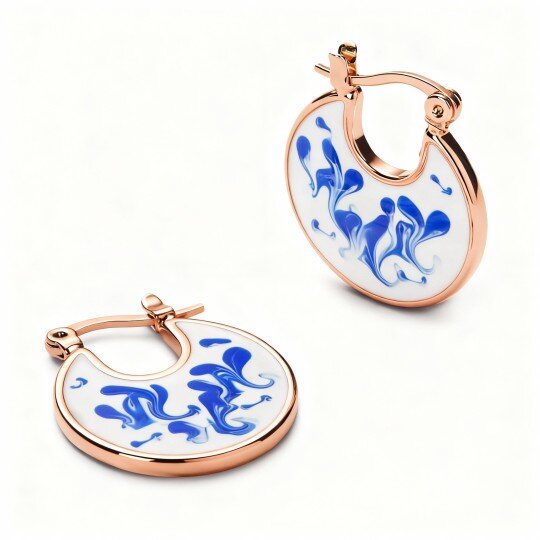 10K Rose Gold Marble Round Hoop Earrings