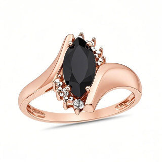 10K Rose Gold Marquise Cut Agate & Diamond Custom Band I Color I2 Clarity 3EX IGI Certified-10