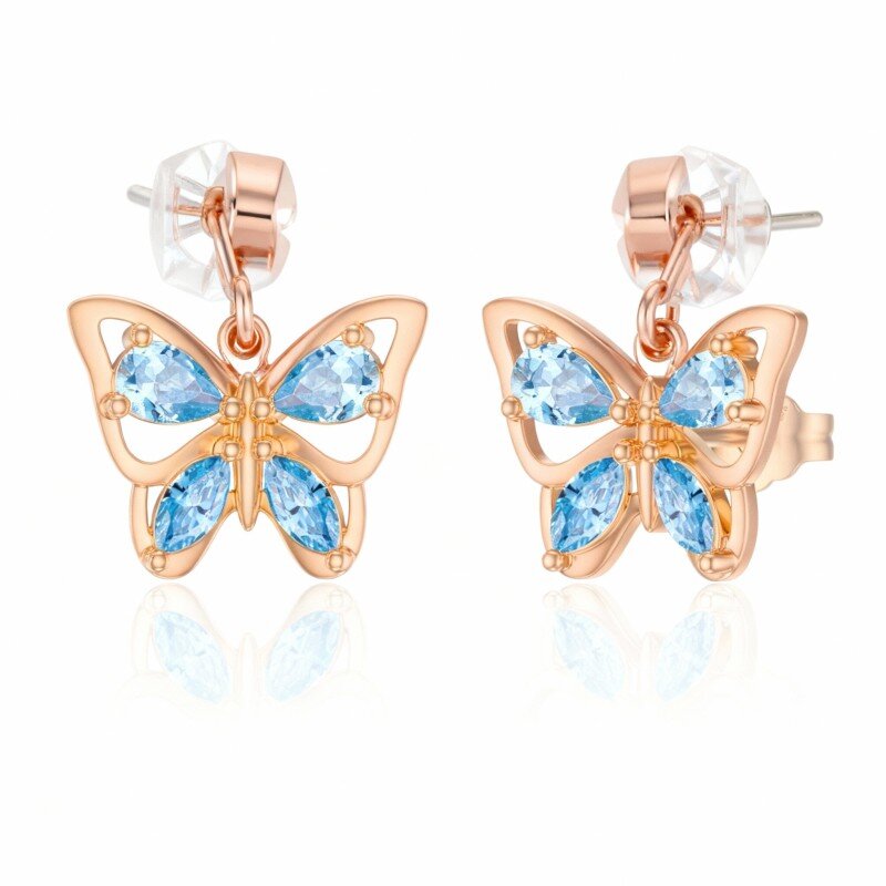 14K Rose Gold Marquise Cut Cubic Zirconia Butterfly Stud Earrings-1