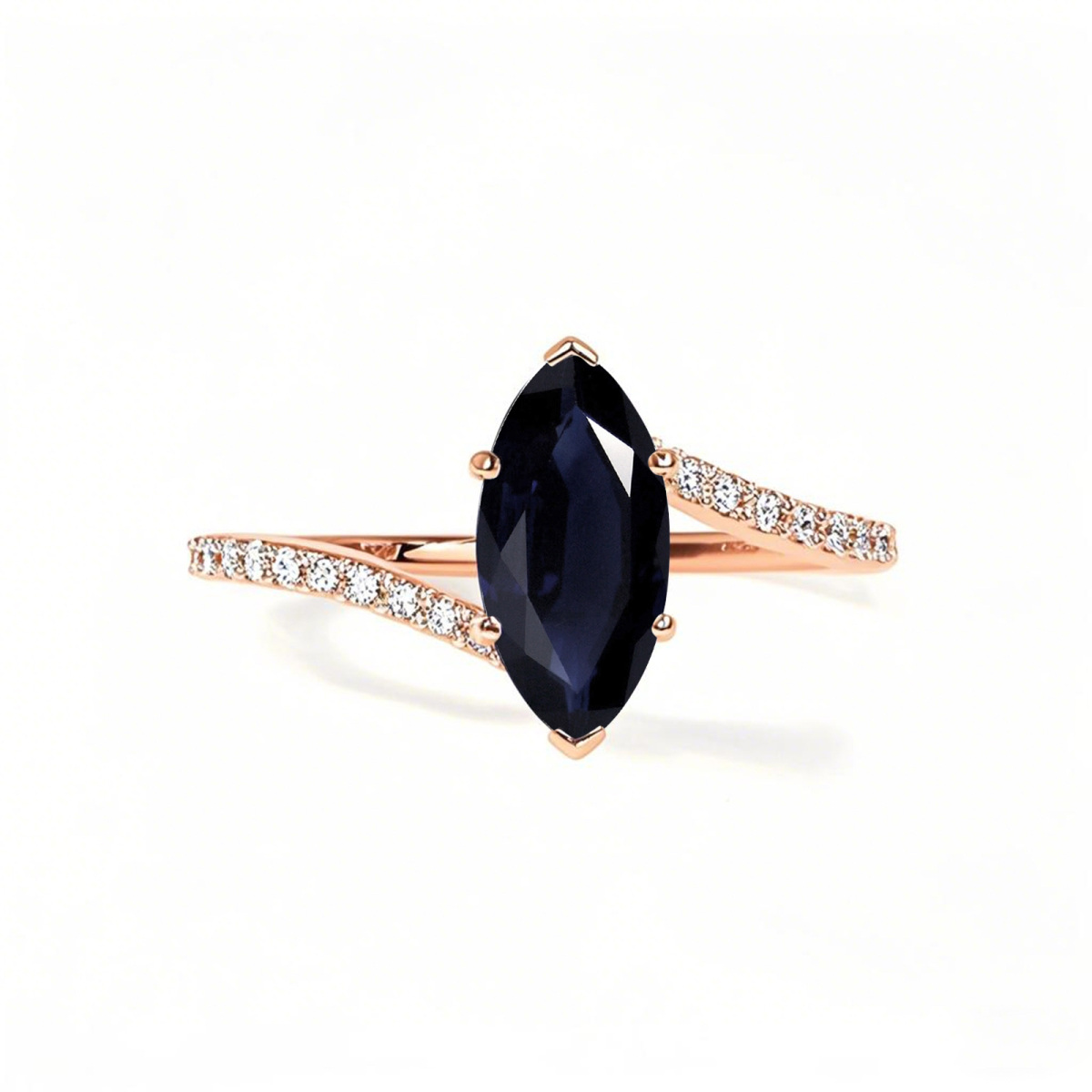 Anillo de compromiso personalizado de oro rosa de 18 quilates con corte marquesa y piedras preciosas para aniversario.-1