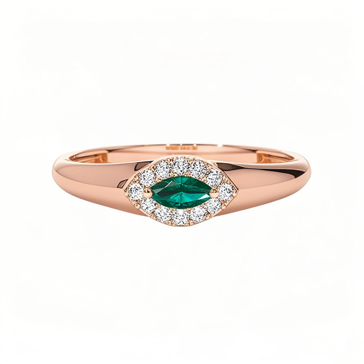 14K Rose Gold Marquise Cut Halo Setting Ring-1
