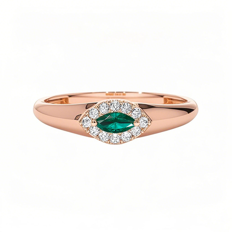 Anello con montatura a alone taglio marquise in oro rosa 10 carati-3