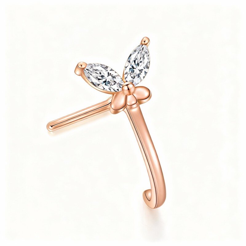 18K Rose Gold Marquise Cut Moissanite Butterfly Nose Ring-1