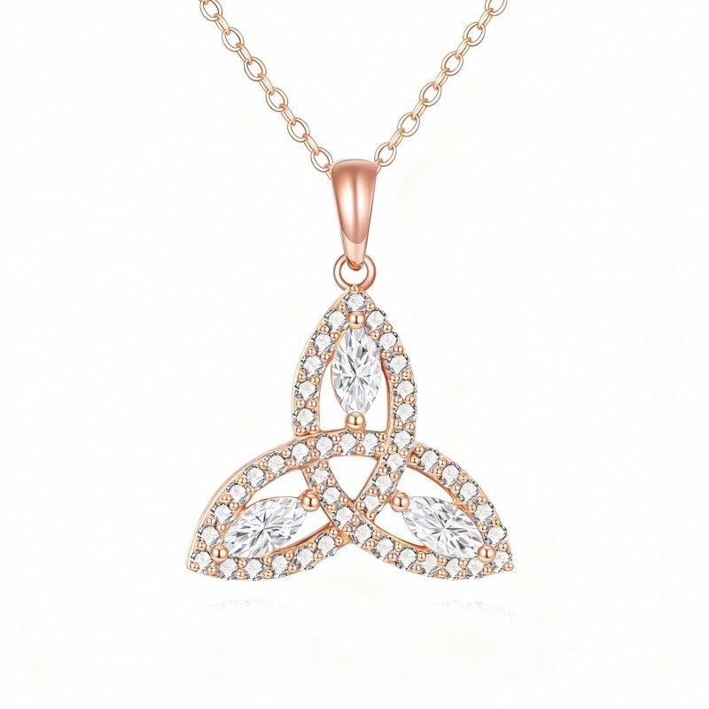 10K Rose Gold Marquise Cut Moissanite Celtic Knot Pendant Necklace-1