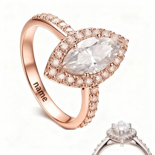 10K Rose Gold Marquise Cut Moissanite Couple Ring