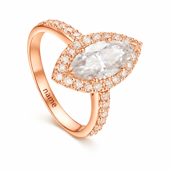 Bague de couple en or rose 10 carats et moissanite taille marquise