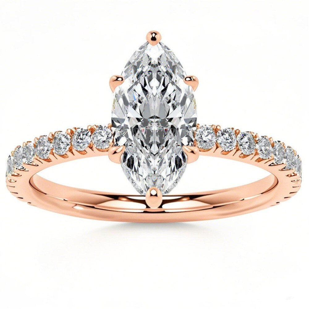 18K Rose Gold Marquise Cut Moissanite Engagement Ring-1