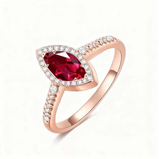 10K Rose Gold Marquise Cut Cubic Zirconia & Moissanite Personalized Birthstone Urn Ring for Ashes