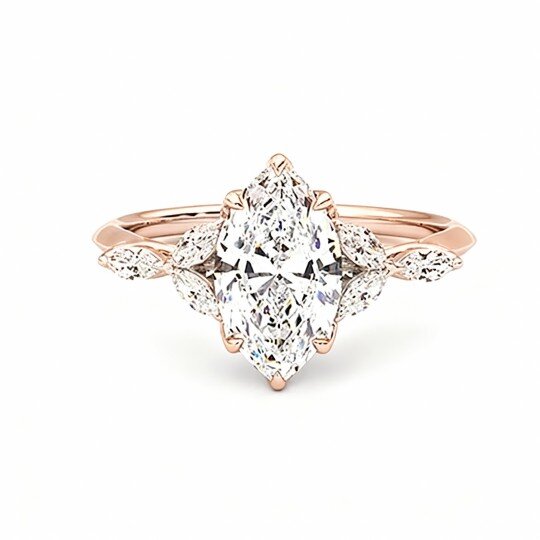 10K Rose Gold Marquise Cut Moissanite Personalized Engraving Engagement Ring
