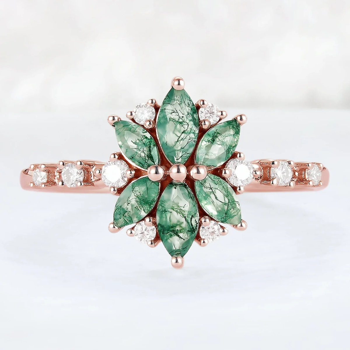18K Rose Gold Marquise Cut Moss Agate Ring-1
