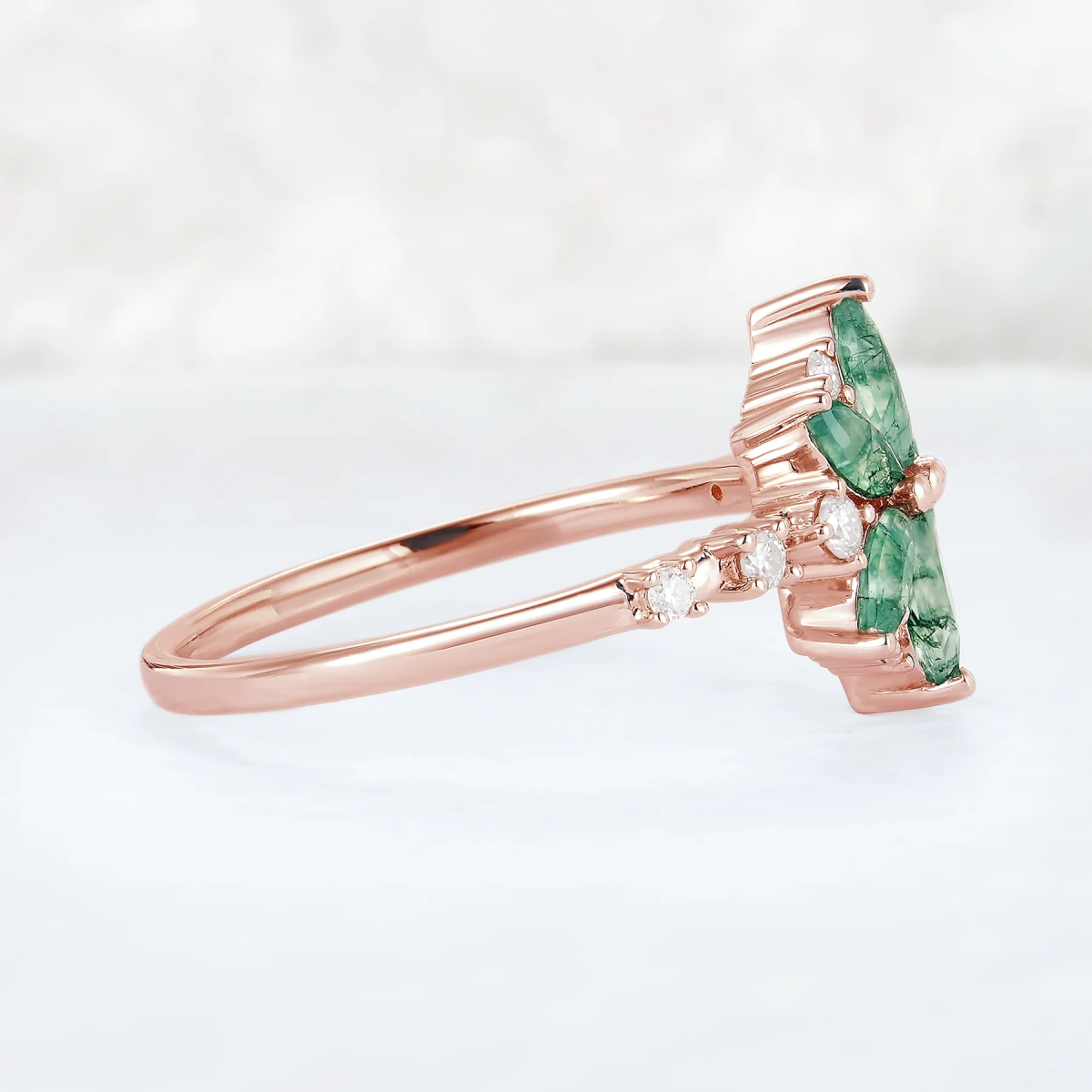 18K Rose Gold Marquise Cut Moss Agate Ring-5