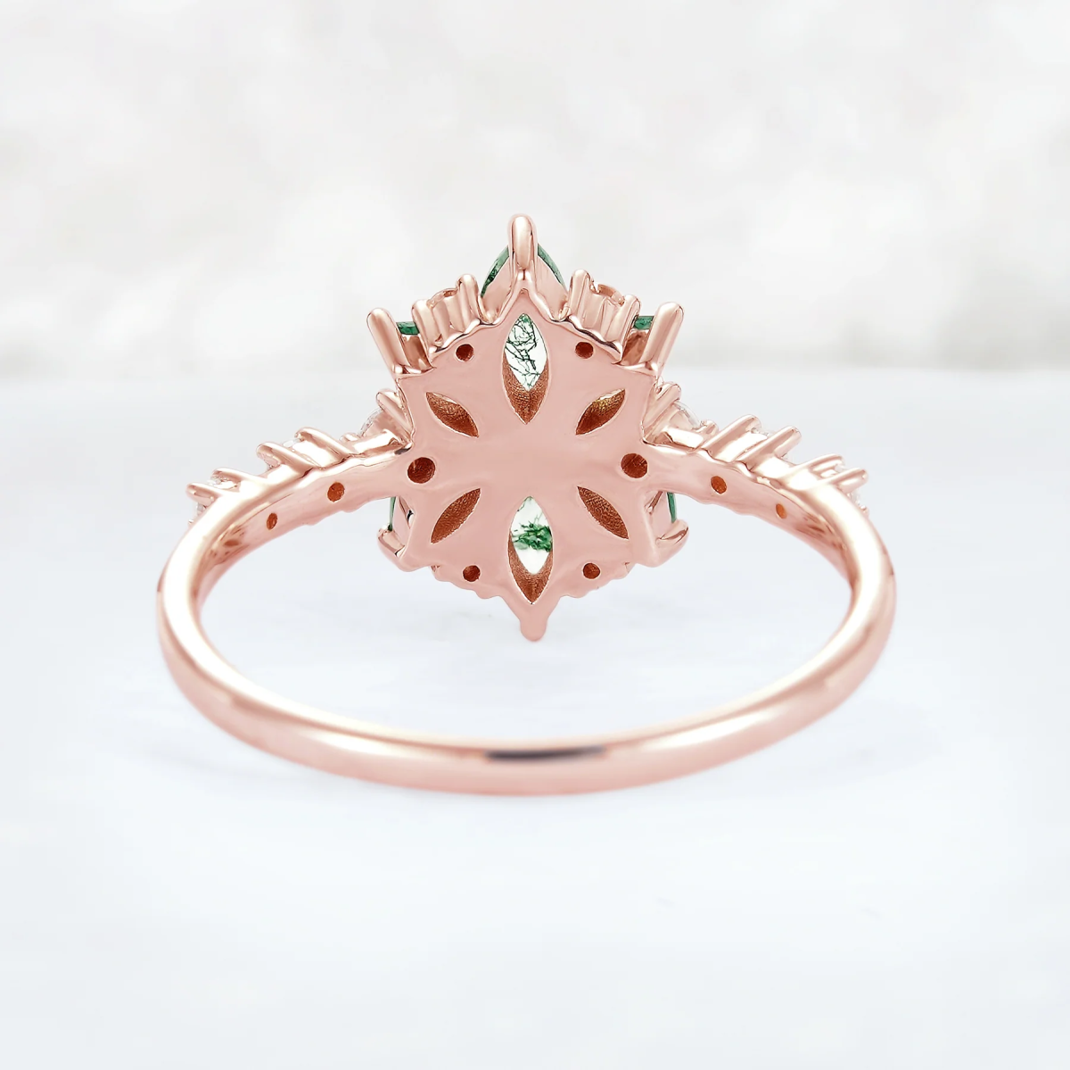 18K Rose Gold Marquise Cut Moss Agate Ring-6