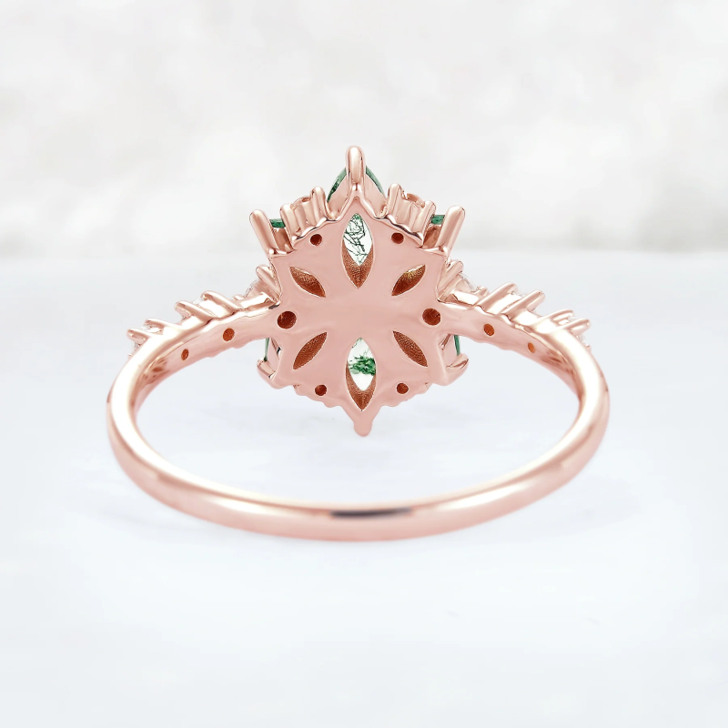 Sterling Silver with Rose Gold Plated Marquise Cut Moss Agate Ring-6