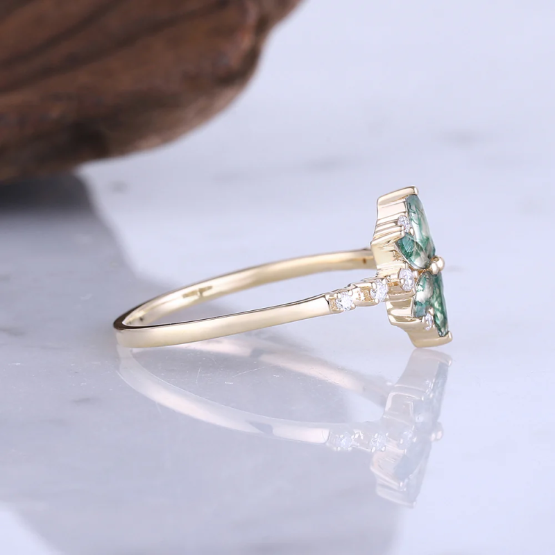 Sterling Silver with Rose Gold Plated Marquise Cut Moss Agate Ring-8