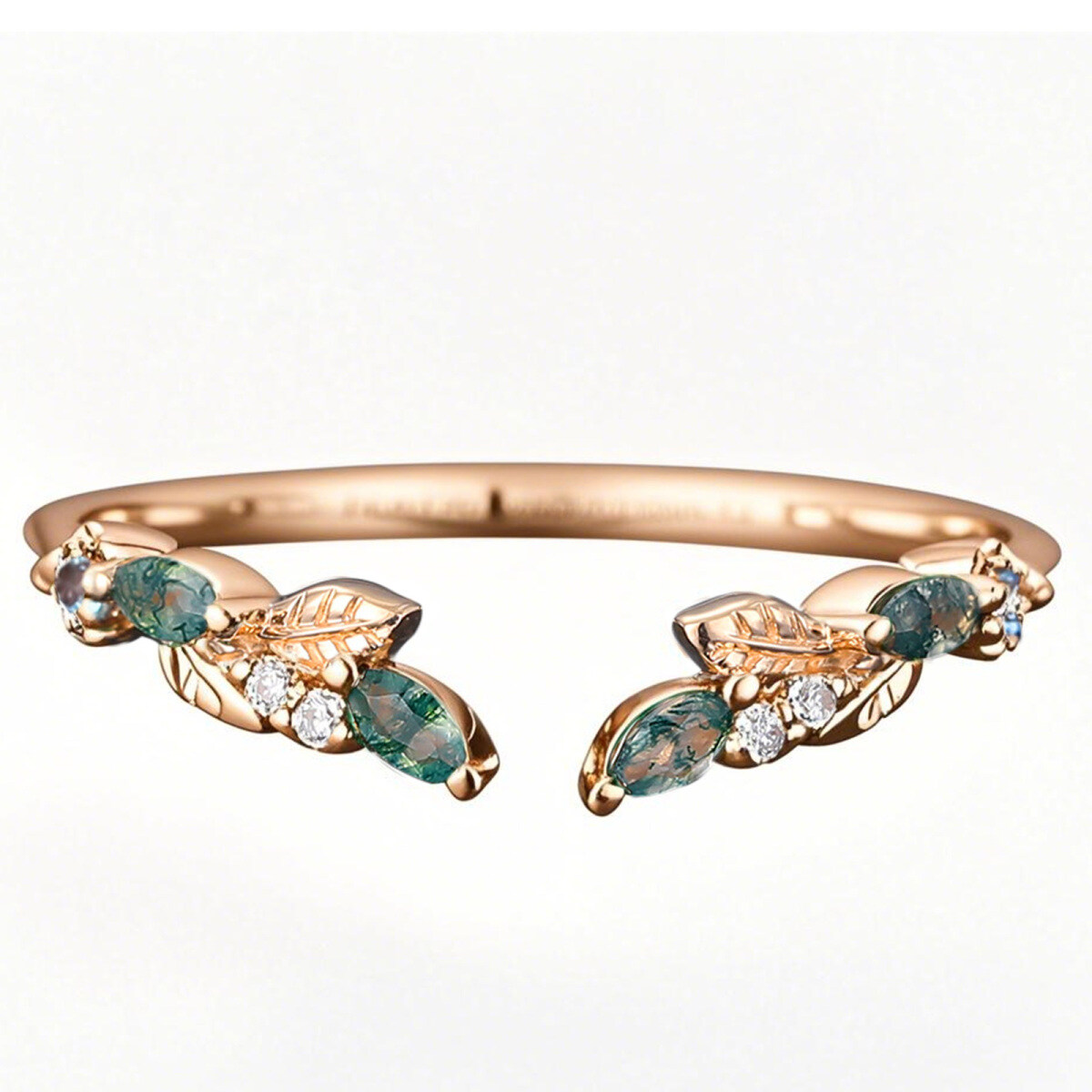 14K Rose Gold Marquise Cut Moss Agate Wedding Ring-1