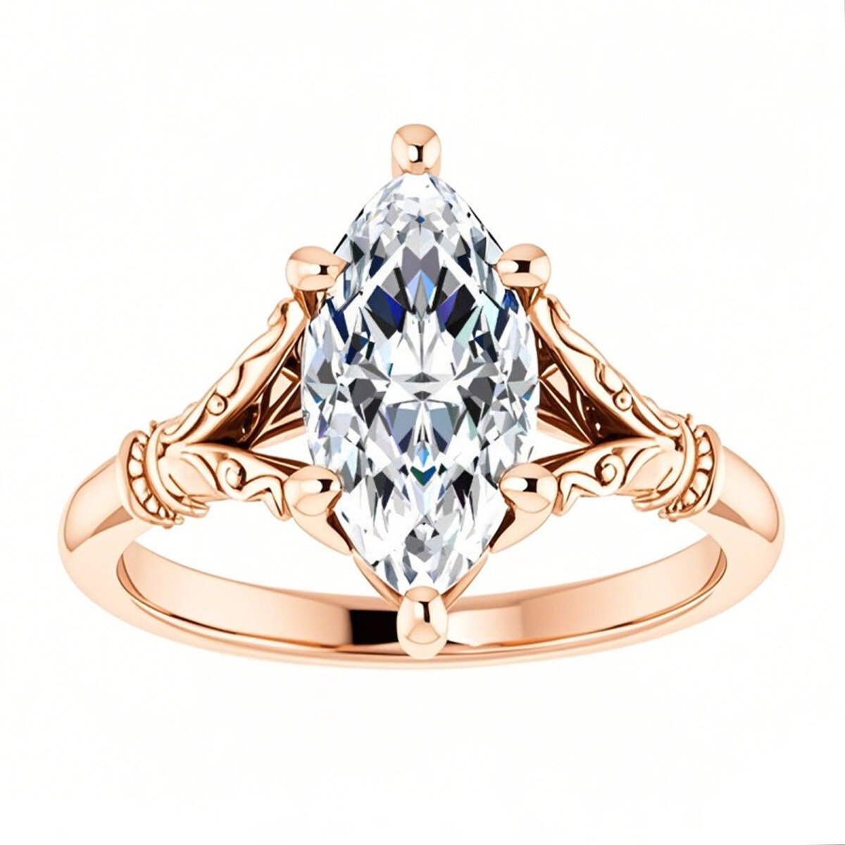 Anillo de compromiso solitario de moissanita con corte marquesa en oro rosa de 18 quilates-1
