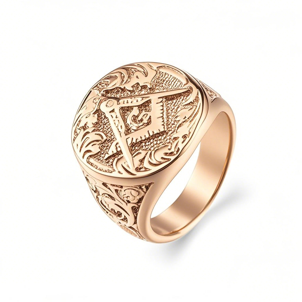 14K Rose Gold Masonic Freemason Symbol Ring For Men-1