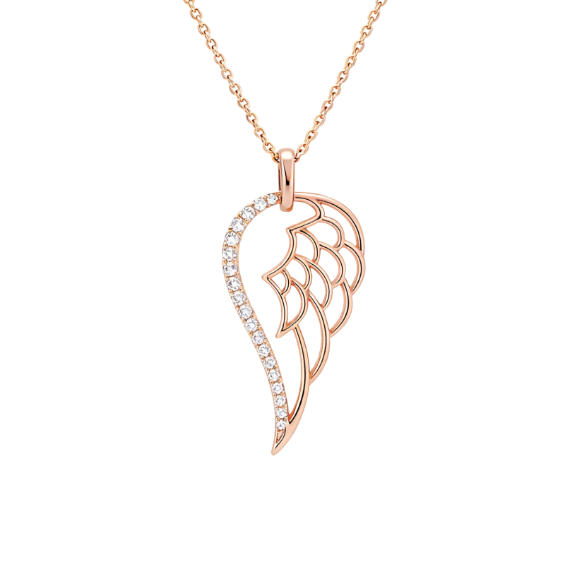 Collar con colgante de ala de ángel de moissanita en oro rosa de 14 quilates-1