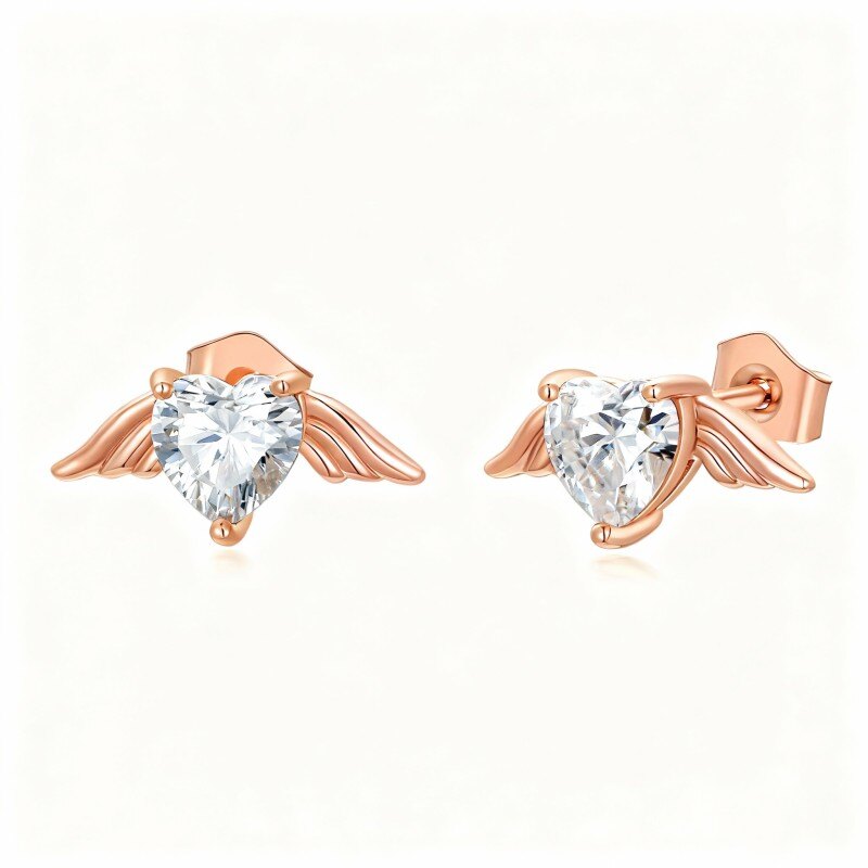 18K Rose Gold Moissanite Angel Wing Stud Earrings-1