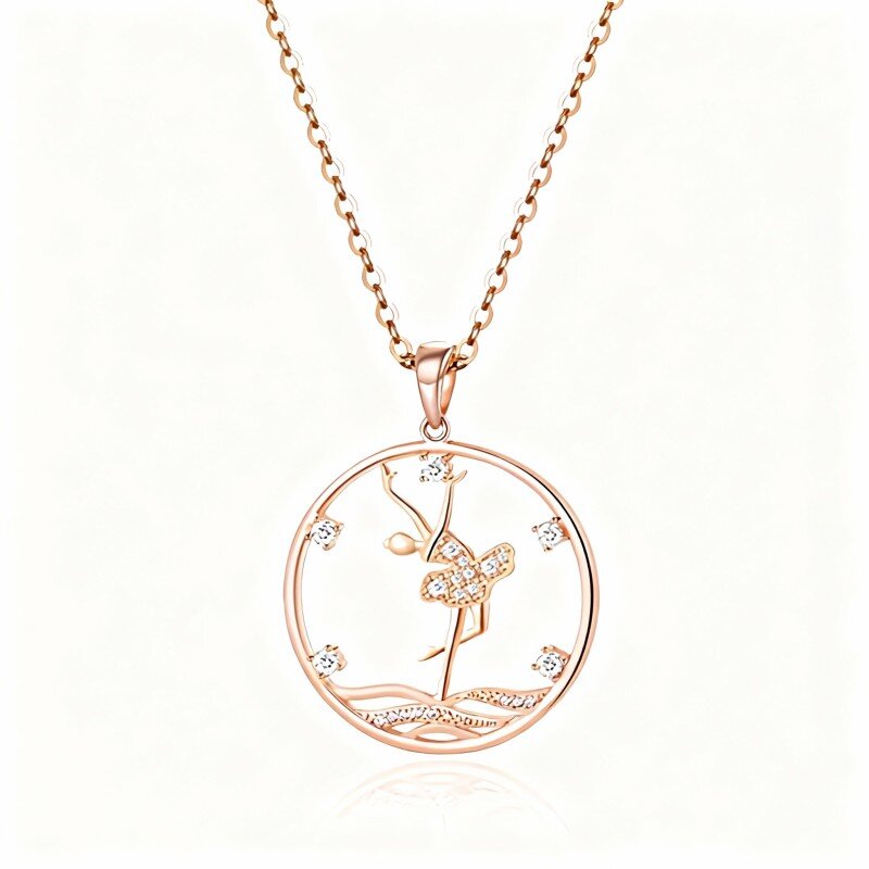 10K Rose Gold Moissanite Ballet Dancer Pendant Necklace-1