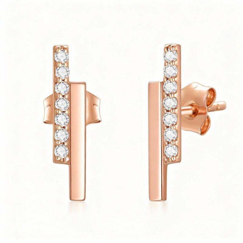 Boucles d'oreilles puces en or rose 10 carats et moissanite-1