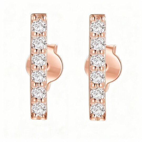 Orecchini a bottone con barra di moissanite in oro rosa 10K
