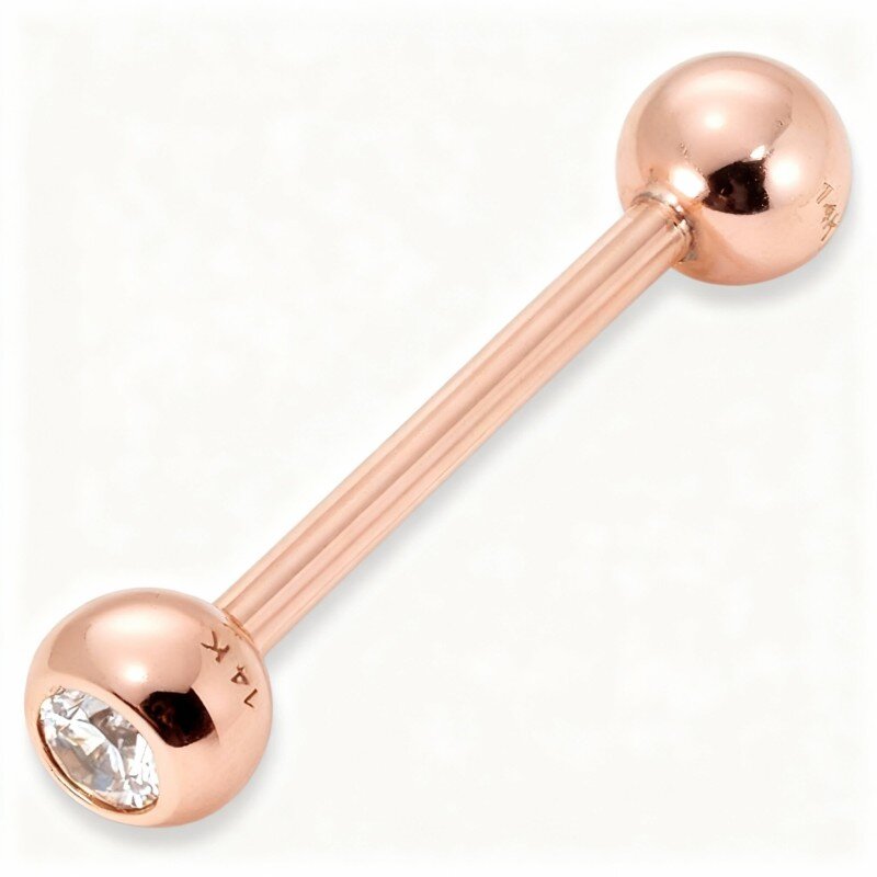 14K Rose Gold Moissanite Bar Tongue Jewelry-1