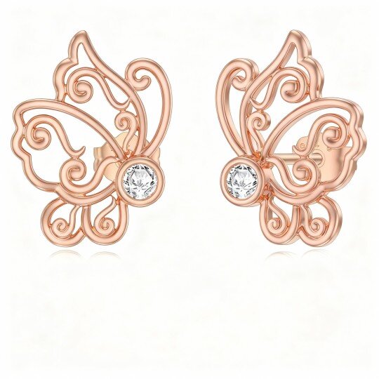 Kolczyki z koralikami z moissanitu 10K różowego złota