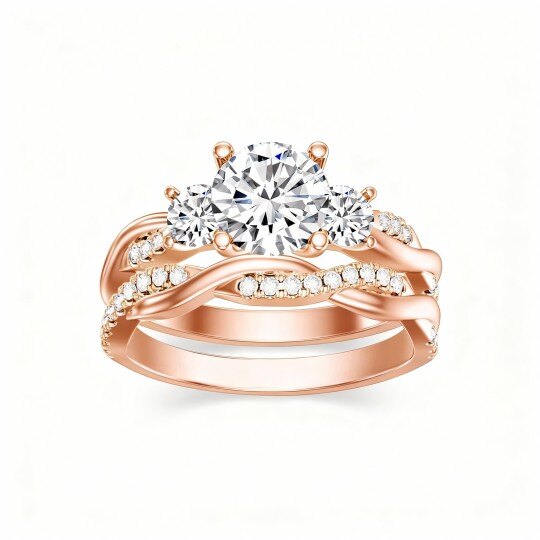 Komplet ślubny z moissanitem 10K różowego złota