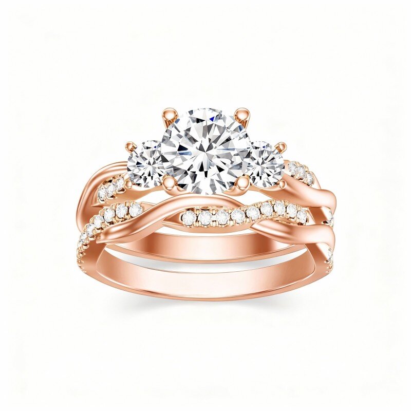 Conjunto de Noivado em Ouro Rosa 10K com Moissanita-1