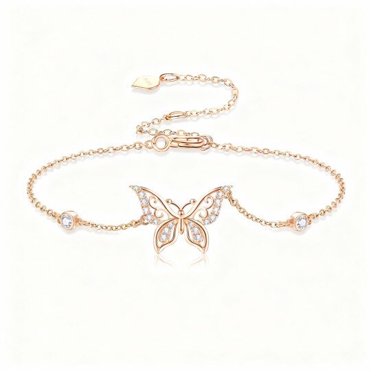 10K Rose Gold Moissanite Butterfly Charm Bracelet
