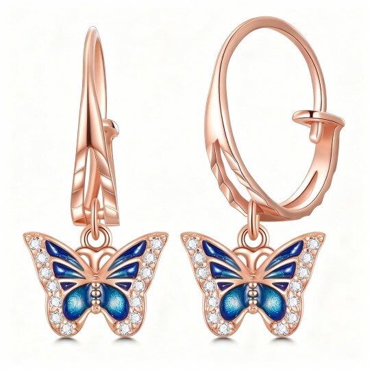 10K Rose Gold Moissanite Butterfly Drop Earrings