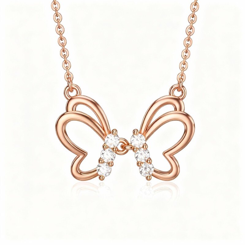 Collar con colgante de mariposa de moissanita en oro rosa de 14 quilates-1
