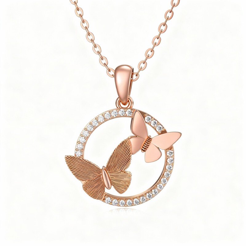 18K Rose Gold Moissanite Butterfly Pendant Necklace-1