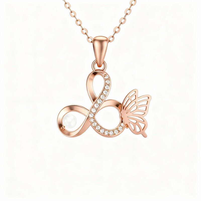 Naszyjnik z wisiorkiem w kształcie motyla z 10-karatowego różowego złota z moissanitem-1