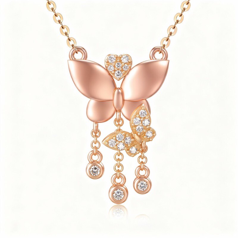 10K Rose Gold Moissanite Butterfly Pendant Necklace-1