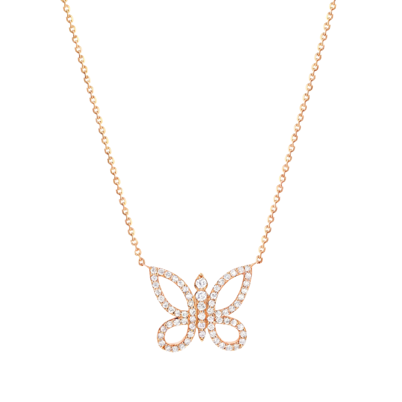 Collar con colgante de mariposa de moissanita en oro rosa de 18 quilates-1