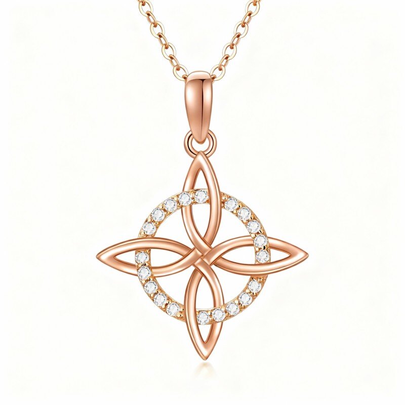 18Kローズゴールド モアッサナイト ケルトノットペンダントネックレス-1