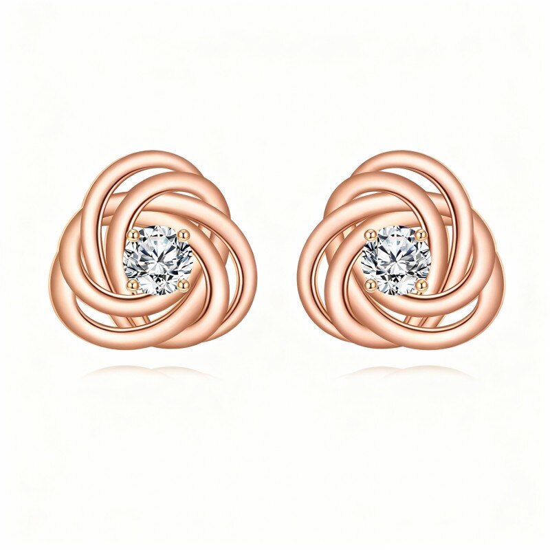 Kolczyki z moissanitem i węzłem celtyckim w kolorze różowego złota 18K-1