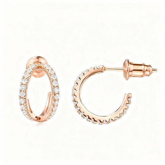 10K Rose Gold Moissanite Circle Hoop Earrings