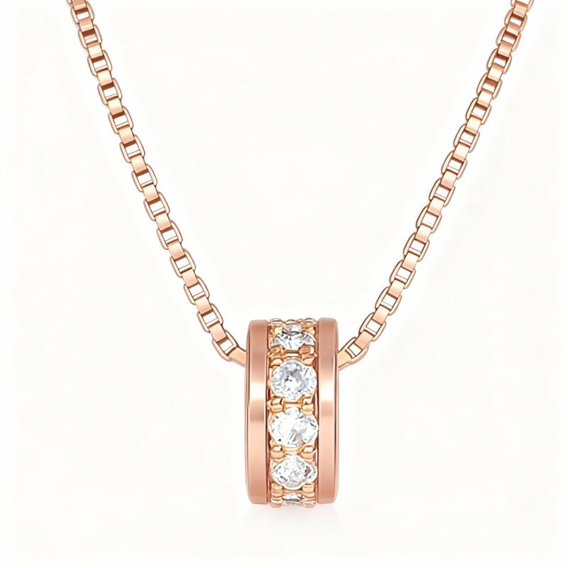 Naszyjnik z wisiorkiem w kształcie koła z moissanitu 10K różowego złota-1