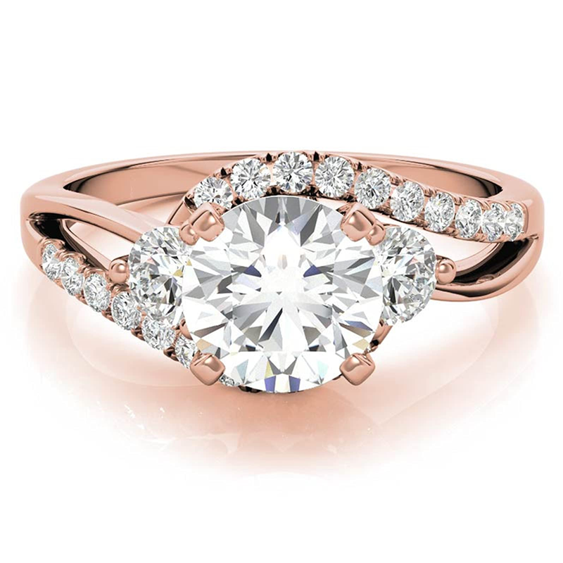 Sterling Silver with Rose Gold Plated Moissanite Couple Engagement Ring-1