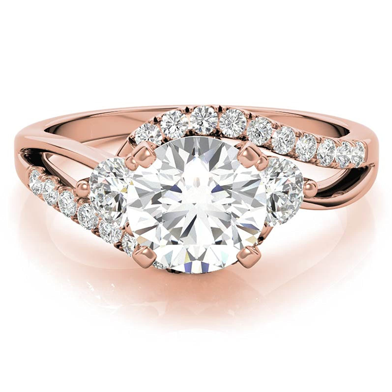 Sterling Silver with Rose Gold Plated Moissanite Couple Engagement Ring-2