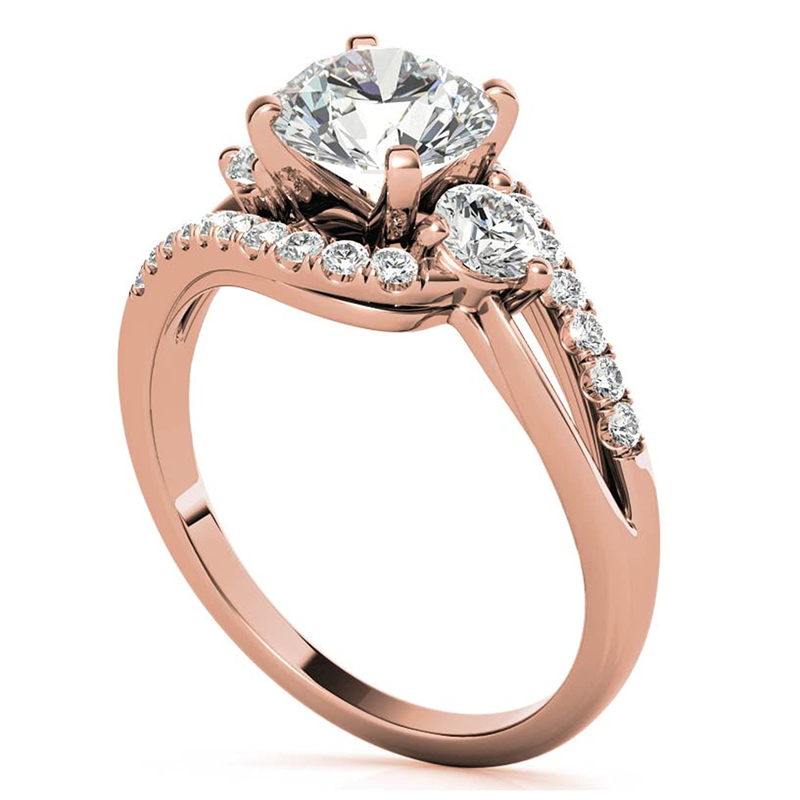 Sterling Silver with Rose Gold Plated Moissanite Couple Engagement Ring-3