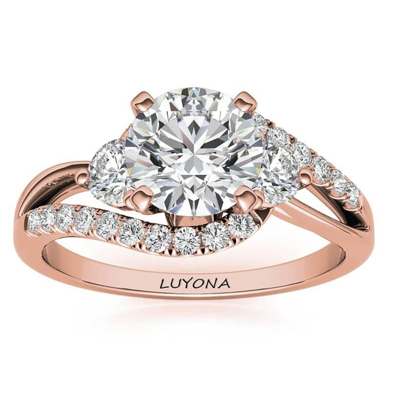 Sterling Silver with Rose Gold Plated Moissanite Couple Engagement Ring-4