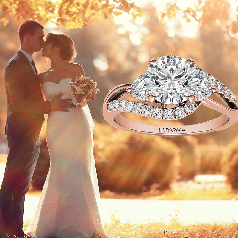 Sterling Silver with Rose Gold Plated Moissanite Couple Engagement Ring-5