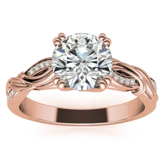 Anel de noivado de casal moissanite em ouro rosa 18K-1