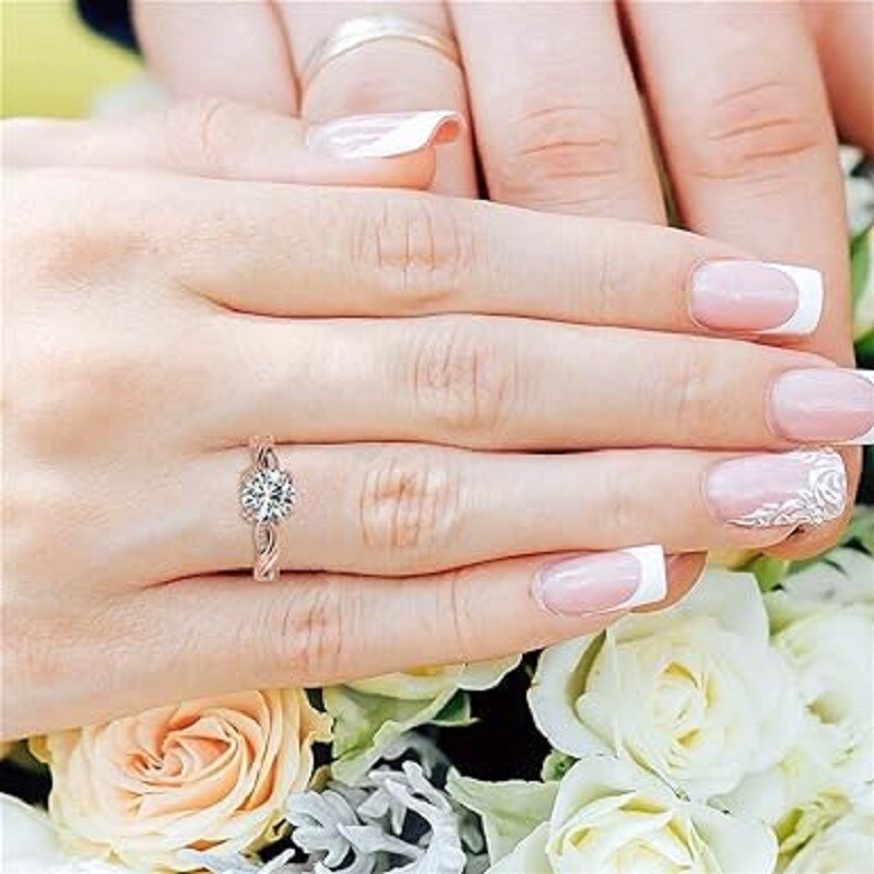 Bague de fiançailles en argent sterling avec bague de fiançailles en moissanite plaquée or rose-2